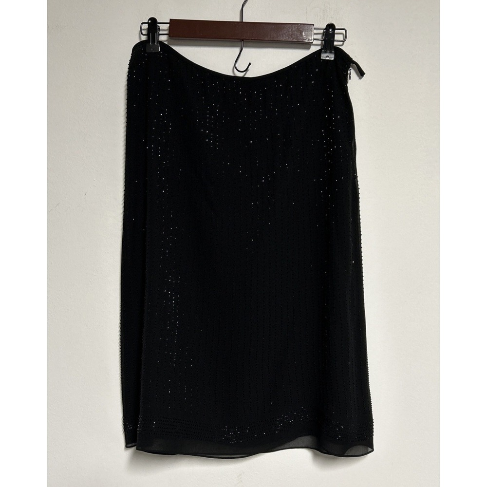 Ann Taylor Silk Women's Size 10‎ Black Sequin Skirt Knee Zipper Elegant Holiday
